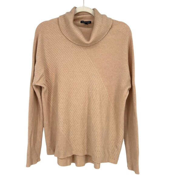 Eileen Fisher Cashmere Rib Knit Cowl Neck Sweater Beige Cream Size Medium - Picture 1 of 12